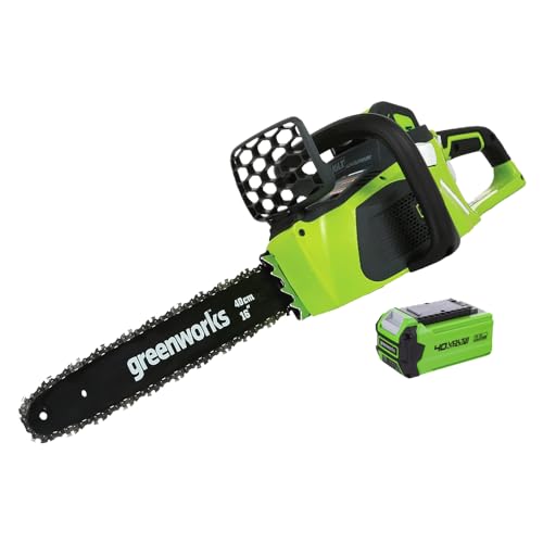 RocwooD Cordless Chainsaw 16" Greenworks 40V Forestry Chain Speed 11 m/s Pitch 3/8" 40 cm Blade 1500W 99dB Ergonomic Handle 2.5 Ah Li-ion 1 x Battery & Charger Included