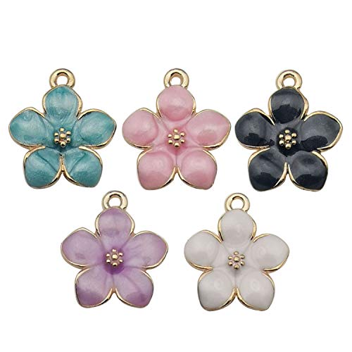 WOCRAFT 40pcs Gold Plated Enamel Cherry Blossoms Flower Charms Pendant for Jewelry Making Necklace Bracelet Earring DIY Jewelry Accessories Charms (M208)