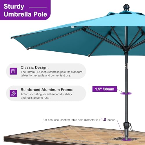 Image of PURPLE LEAF Patio Market Umbrella 10' Round Tilt Turquoise Blue 8 Ribs Pool