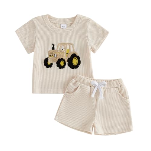 Carolilly Ensemble de Vêtements d'été pour Enfant Bébé Garçon 2 Pcs Tee Shirt Tracteur à...