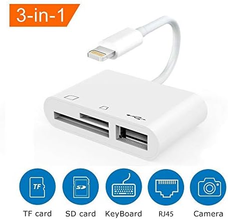 SD Card Reader, Tail & Camera Card Reader, Lightning to SD Camera Card Reader No App Needed, Support 10.3.2 or Later
