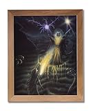 Magical Wizard Shooting Lightning Bolts at Fire Dragon # 1 Fantasy Wall Picture Honey Framed Art Print 16x20