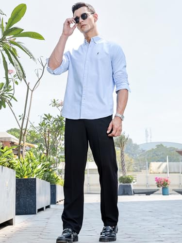 Image of Thomas Scott Cricket Club 100% Cotton Long Sleeve Casual Shirts for Men ((M SkyBlue)