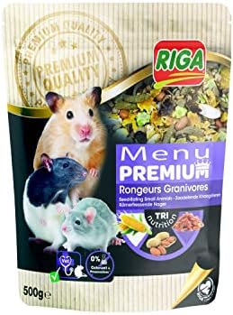 Riga - Menú Premium para roedores granívoros - Mezcla de Semillas, Cereales, Verduras, Frutas y nueces - Concepto de trinutrición - Rico en vitaminas y minerales - 500 g