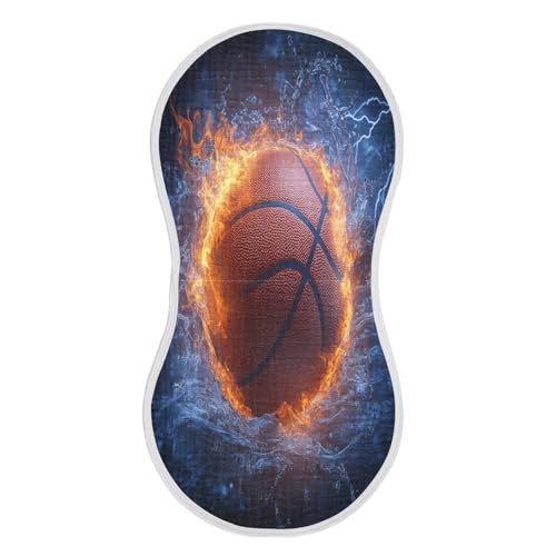 Basketball Water Fire Burp Cloths Cotton Baby Washcloths,Large 22x11in Burping Cloth Absorbent and Soft for Newborn Baby Boys and Girls,1 Pack