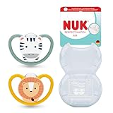 NUK Perfect Match Air Baby Schnuller | 6-18 Monate | Orthodontische Beruhigungssauger, die Luftzirkulation fördern & Speichel-Ausschlag verhindern | 95% Baby-Akzeptanz** | Zebra/Löwe | 2 Stück