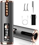 Automatic Hair Iron, Cordless Hair Curler PTC Ceramic Hair Curling Negative Ion Portable 5000mAh Rechargeable USB Anti-Tangle 6 Temperature & Timer 10min Auto Off Curling Wand for Home/Travel Use