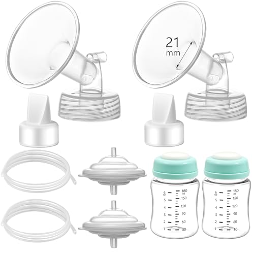 Image of Momstouch Pump Parts Compatible with Spectra S1/S2/9 Plus, Not Original Accessories, Full Set Replacements Include 21mm Flange, Duckbill Valve, Backflow Protector, Tubing and Bottle