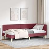 Generico Cornice del Letto ad Angolo Rosso Vino 90 cm x 190 cm Tessuto,Rosso,26.45kg,42016184