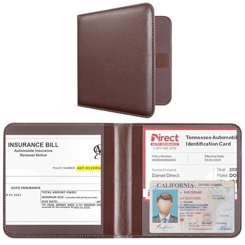 Image of CoBak Car Registration and Insurance Holder - Vehicle Glove Box Car Organizer, Auto Truck Comparment Accessories Case for Essential Document, Driver License, Cards (Deep Brown)