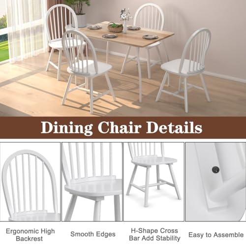 Image of COSTWAY Windsor Dining Chairs Set of 2, Mid-Century Modern Wood Chairs w /Spindle Back & Reinforced H-Shaped Legs, Farmhouse Armless Kitchen Chair for Living Dining Room, Restaurant (White)