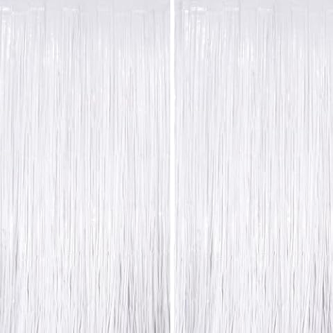 UWPVOWSR White Fringe Curtain Party Streamers 2Pack 3.3 x 8.3 Ft Foil Fringe Backdrop Curtains for Birthday Wedding Bridal Baby Shower Holiday Tinsel Streamers Black Party Decorations Door Streamers Cover