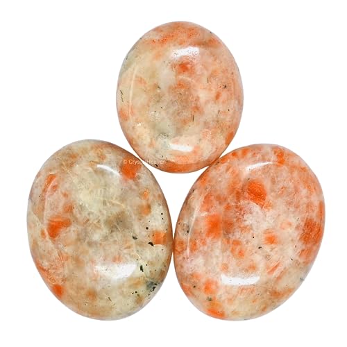 Image of Certified Sunstone Crystal Palm Pebbles Stones for Anxiety Stress Relief Massage - AAA Grade Original Healing Gemstone Agate Palm Stone for Yoga Meditation Spiritual Reiki Feng Shui