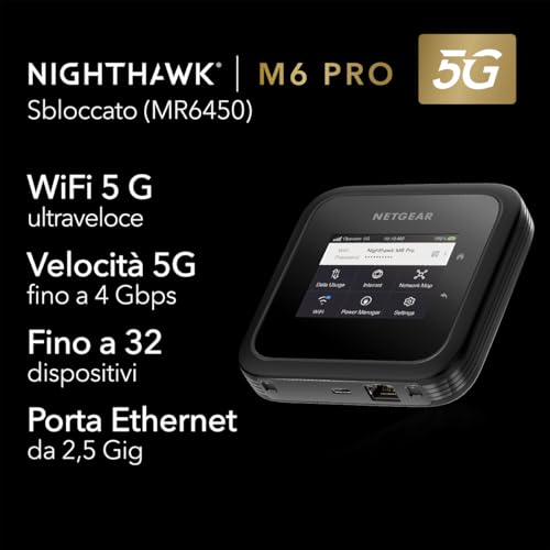 Nighthawk M6 5G WiFi 6 (MR6150) Router per hotspot mobile – Ideale per viaggi, connessioni veloci e sicure fino a 2,5 Gbps – Condivide 32 dispositivi – Sbloccato, roaming internazionale - Router - Immagine 1