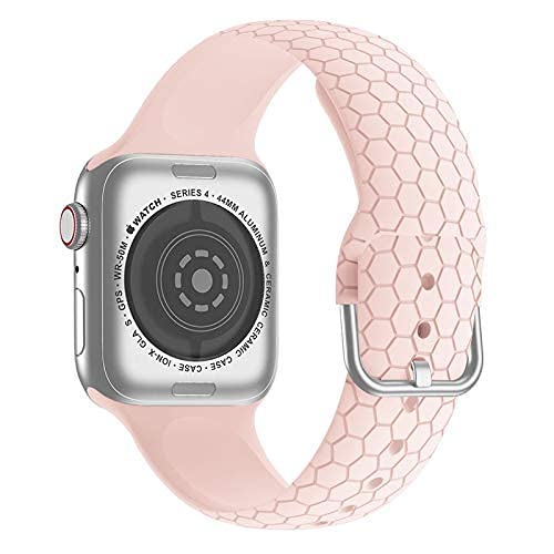 Bandiction Compatible with Apple Watch Bands 38mm 40mm 42mm 44mm, Silicone Sport Bands Soft Replacement Strap Wristband for Women Men Compatible for iWatch SE Series 6/5/4/3/2/1, Pink Sand