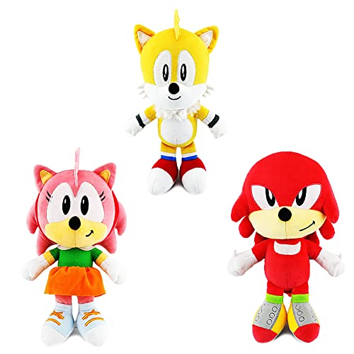 Sonic Plush Toys, Sonic The Hedgehog Toy, 10-12 inch Sonic Series Action Figures Plushies, Include Classic Sonic, Super Sonic, Miles, Eggman, Cream, Amy, Shadow (AmyMilesKnuckles)