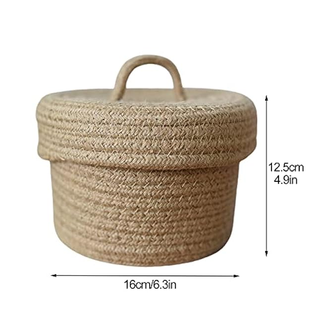 Round Storage Baskets with Lids, Decorative Woven Baskets for Home Decor and Organizing, Cute Storage Organizer Bin (16cm/6.3in)