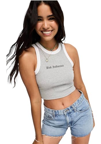 Image of BE SAVAGE Bad Influence Tank Top for Women Ribbed Tops for Women Crop Tops for Women Crop T-Shirt for Women and Girls
