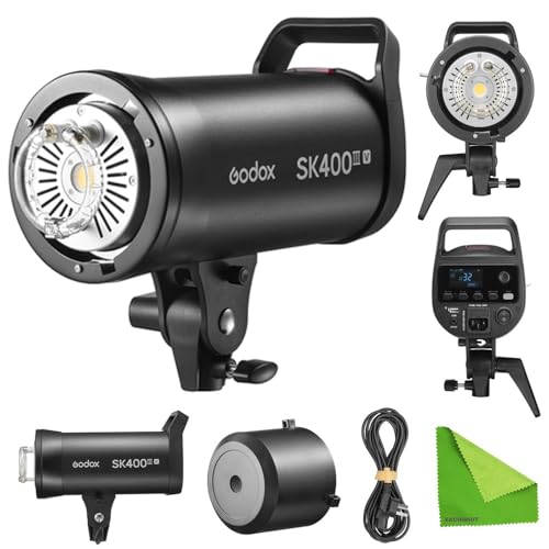 Godox SK400III-V(New Upgrade) Studio Flash Strobe, 400Ws with Upgraded Control Panel and High-Contrast Display, 10W LED Modeling Lamp, Bowens Mount Speedlight for Studio & Portrait Photography