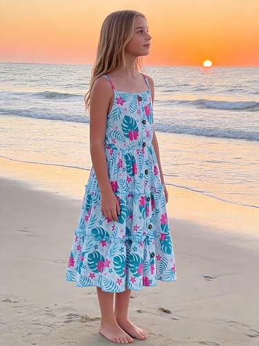 Image of Enlifety Girls Dress Hawaiian Spaghetti Straps Dresses Summer Sundress Size 6 12T