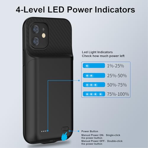 YISHDA Upgraded 8500mAh Battery Case for iPhone 12 Pro Max (6.7 inch) - Slim Rechargeable Charging Case with Screen Protector, Black Protective Portable Power Pack - Image 3
