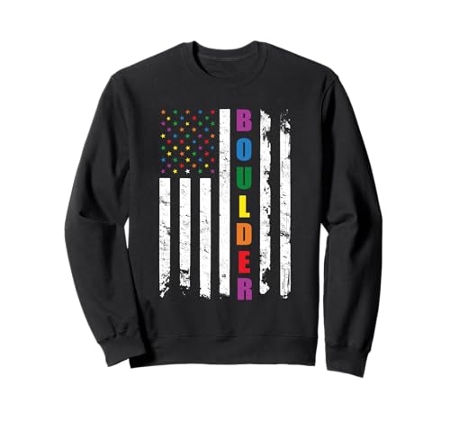 Boulder Colorado LGBTQ Gay Pride Month American Flag Rainbow Sweatshirt