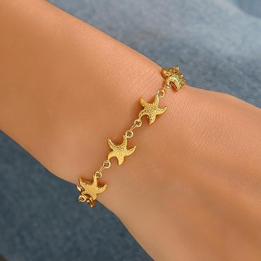 Gold Starfish Bracelet for Women Delicate Ocean Bracelets Summer Beach Starfish Bracelets Adjustable Star fish Link Chain Jewelry - Image 4