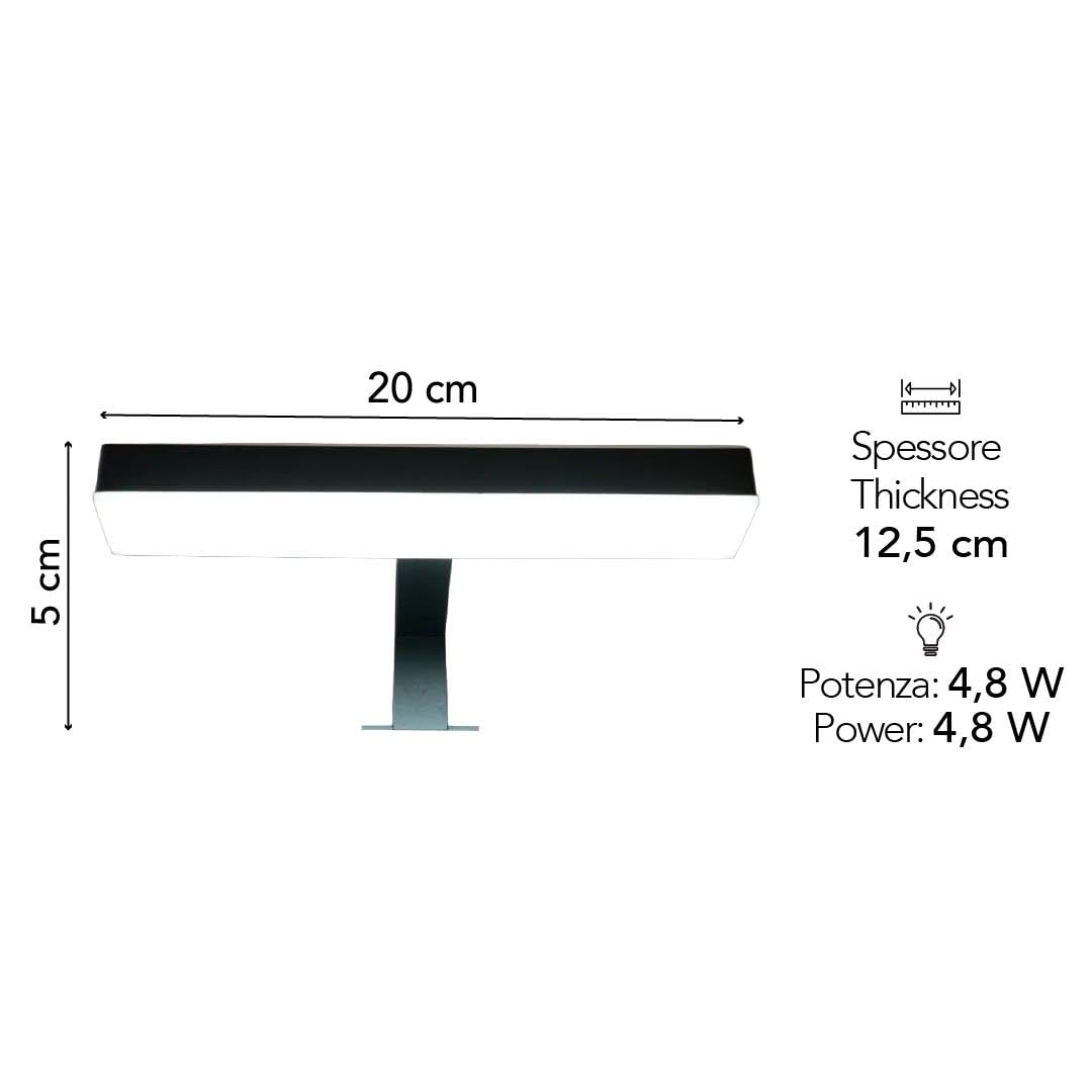 Kiamami Valentina Aplique LED para Espejo DE BAÑO con Acabado Negro 20X5X12.5 | NETTUNO