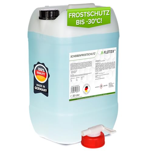 Flotex Scheibenfrostschutz Konzentrat 20L Hocheffektiver Scheibenwasser Frostschutz bis -30C Absolut rein & schlierenfrei - Sofort mischbereit Angenehmer Citrusduft geliefert in 4x5L