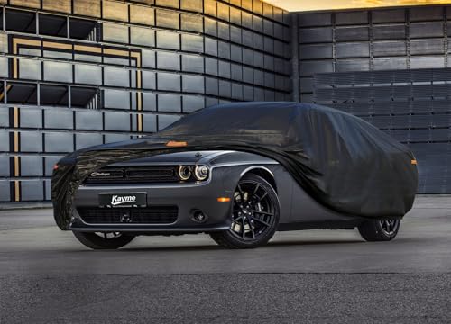 Image of Kayme 7 Layers Car Cover Custom Fit for Dodge Challenger SXT SRT R /T GT Demon Hellcat (2008-2025) Waterproof All Weather for Automobiles, Outdoor Full Cover Rain Sun UV Protection.Black