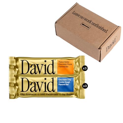 David High Protein Bars - 0g of Sugar, Low Carb, Gluten Free - 28g of Protein, 150 Calories - Variety 6 Pack (3x Peanut Butter Chocolate Chunk, 3x Chocolate Chip Cookie Dough