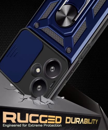 Image of WOW IMAGINE Tough Armor Bumper Mobile Back Case for Mi Redmi 13C 5G | Poco M6 5G | Sliding Camera Shield Cover | Shock Proof 360 Protection | Hybrid PC + TPU | Ring Holder with Kickstand - Blue