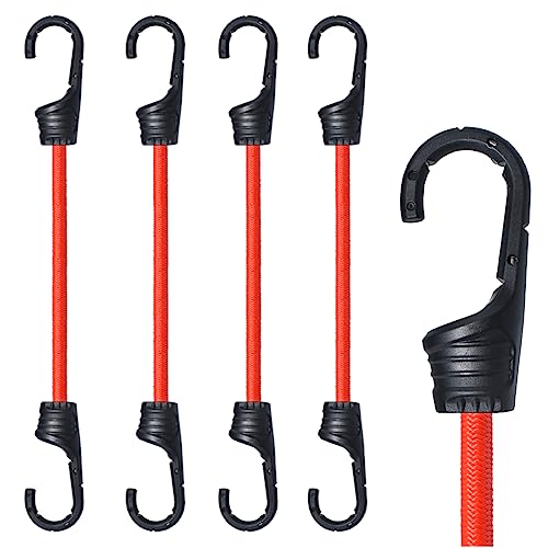 MARRTEUM 36-Inch Bungee Cords with Hooks Red Elastic Rope Straps for Camping Bike Folding Wagon Trunk etc. [4PCS Plastic-clad Steel Hook]