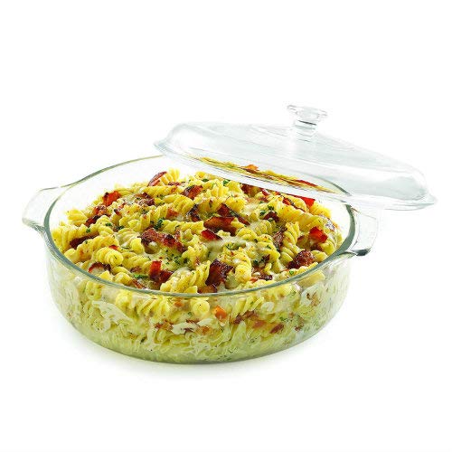 ginoya brothers Round Glass Casserole Dish, Round Glass Dish with Lid & Handles for Easy Grab, Large Casserole Dish with Lid Round Glass Casserole Dish for Oven (1litre) (1) - Pack of 1, Clear