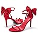 Coutgo Womens Ankle Strap High Heels Open Toe Stiletto Bow Tie Knot Heeled Sandals Fashion Wedding Dress Pump Shoes Red 10
