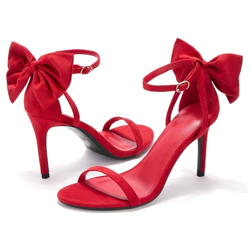 Image of Coutgo Womens Ankle Strap High Heels Open Toe Stiletto Bow Tie Knot Heeled Sandals Fashion Wedding Dress Pump Shoes