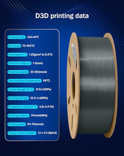 Image of DURAMIC 3D PETG Filament 1.75mm Silver, 3D Printing Filament 1kg Spool(2.2lbs), Silver Filament 1.75mm Dimensional Accuracy + /- 0.05 mm Non-Tangling Non-Clogging Non-Stringing