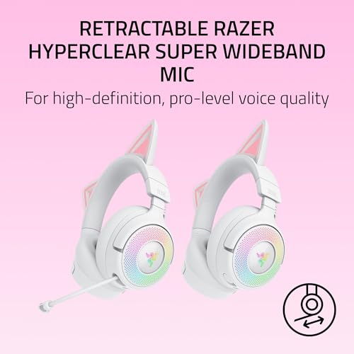 Image of Razer Kraken Kitty V3 Pro - Wireless RGB Kitty Headset for Gaming - Reactive Streaming Cat Ears - Triforce 40 mm Driver - Hyperspeed Wireless & Bluetooth - THX Spatial Audio | White