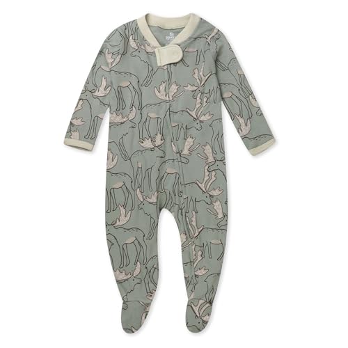 HonestBaby Baby 1 Holiday Sleep & Play Footed One-Piece Pajama Sleeper 100% Organic Cotton, Moose Delight, 3-6 Months