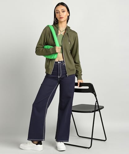 Image of Alan Jones Clothing Women's Solid Zipper Hooded Sweatshirt | Front Zip, Ribbed Hem, Lined Hood, Casual Winter Wear
