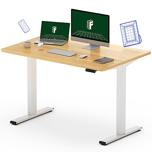 FLEXISPOT Height Adjustable Electric Standing Desk 48 x 30 Inches Whole-Piece Desk Stand Up Home Office Desk (White Frame + 48" Maple Top, 2 Packages)