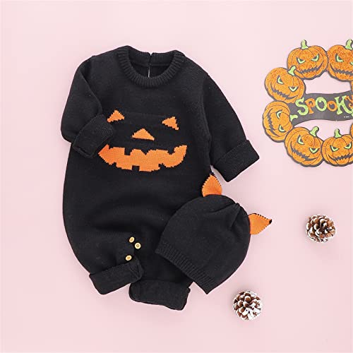 Toddler Pullover Sweater Newborn Infant Boys Girls Halloween Knit Baby Jumpsuit Romper Hat Caps Warm Cotton 1 PC2