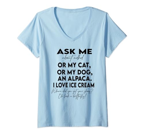 Funny Ask Me About TDAH Autisme Sensibilisation à la santé mentale T-Shirt avec Col en V