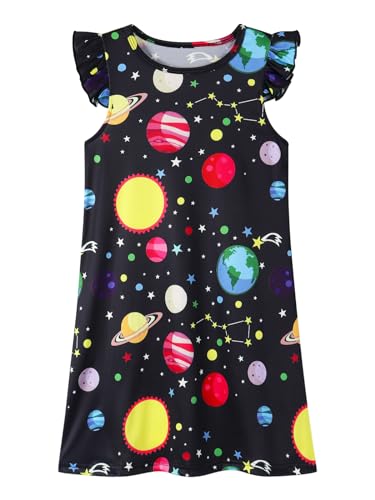 HenzWorld Little Girls Nightgown Short Flutter Sleeve Pajamas Unicorn Butterfly Nightdress Sleepwear Kids Nighties 3-10 Years