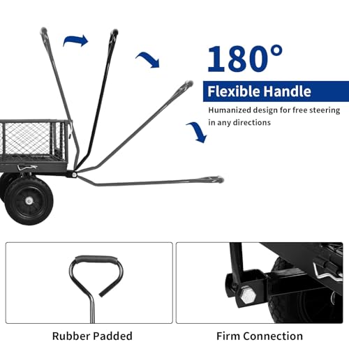 BILT HARD 10" Flat Free Tires Heavy Duty Garden Cart with 180° Rotating Handle and Removable Sides, 4 Cu.Ft 880 lbs Capacity Utility Steel Wagons for Outdoor, Yard