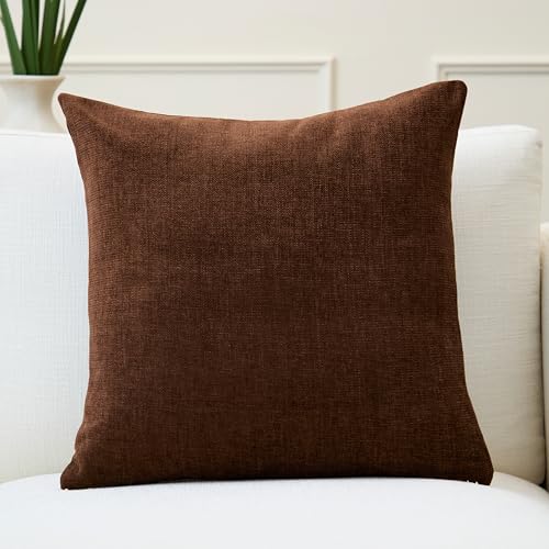 Image of Encasa XO Thick Chenille Throw Pillow Covers Set of 1 | Chocolate - (20 inchx20 inch) (50x50 cm) | Decorative Accent Square Throw Pillow Cases for Couch, Home Decor, Sofa