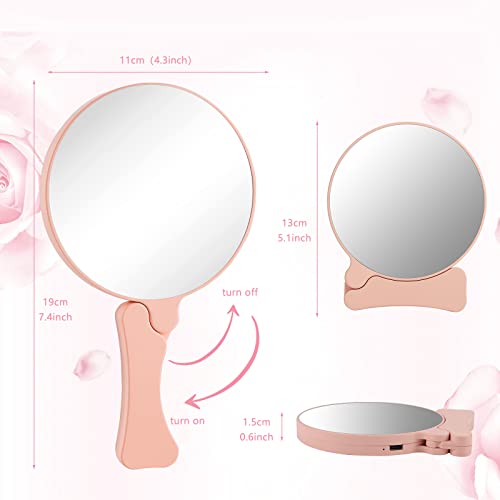 Handheld Mirror With Folding Handle, Round Portable Small Hand Mirror For Travel Makeup, Lightweight, Without Lights (Pink) #TOP3