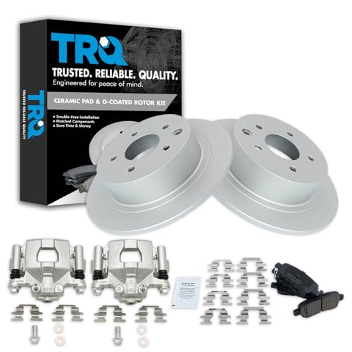 Image of TRQ Rear Brake Pad and Rotor Set Ceramic G Coated Rotors Calipers
