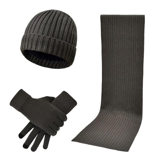 Generisch Bufanda amarilla con gorro para hombre y mujer, pañuelo largo, guantes para pantalla táctil, juego de gorro con forro, regalos para hombres y mujeres, conjunto de gorro y bufanda para mujer
