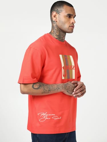 Image of Bewakoof Men's 100% Cotton Graphic Print Oversized Fit Half Sleeve Round Neck T-Shirt | Bewakoof Heavy Duty 1.0 | Casual Wear | Street Wear | Oversized t Shirt for Men Cotton | Baggy